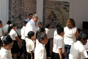 Una restauración digital del Lienzo de Quauhquechollan se exhibe en el Museo Regional Tuxteco en el marco del trigésimo séptimo aniversario del museo veracruzano.